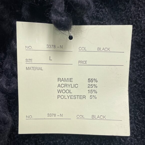 Halukoko Womens Black Ramie/Acrylic Long Coat With Textured Collar Size L - New - Picture 8 of 9